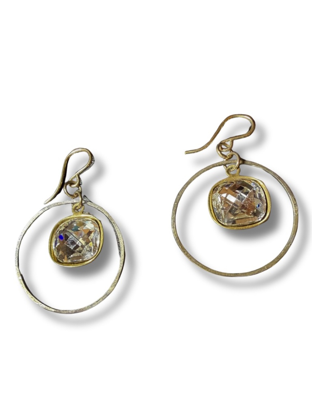 Gold Hoop Drop Earrings with Champagne Crystal